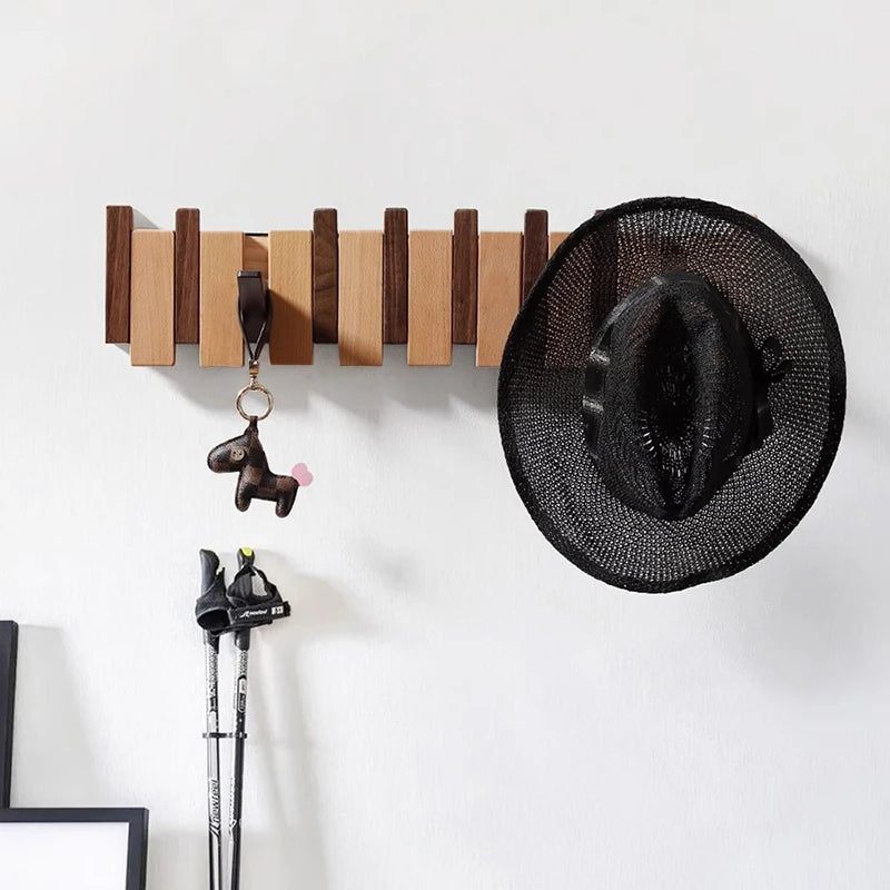 Oscar Wooden Wall Coat Rack with Folding Hooks, photo 5