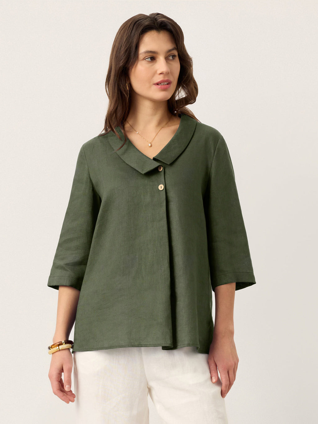 Ottilie | Linen Top with Asymmetric Collar and Inverted Pleat photo 12