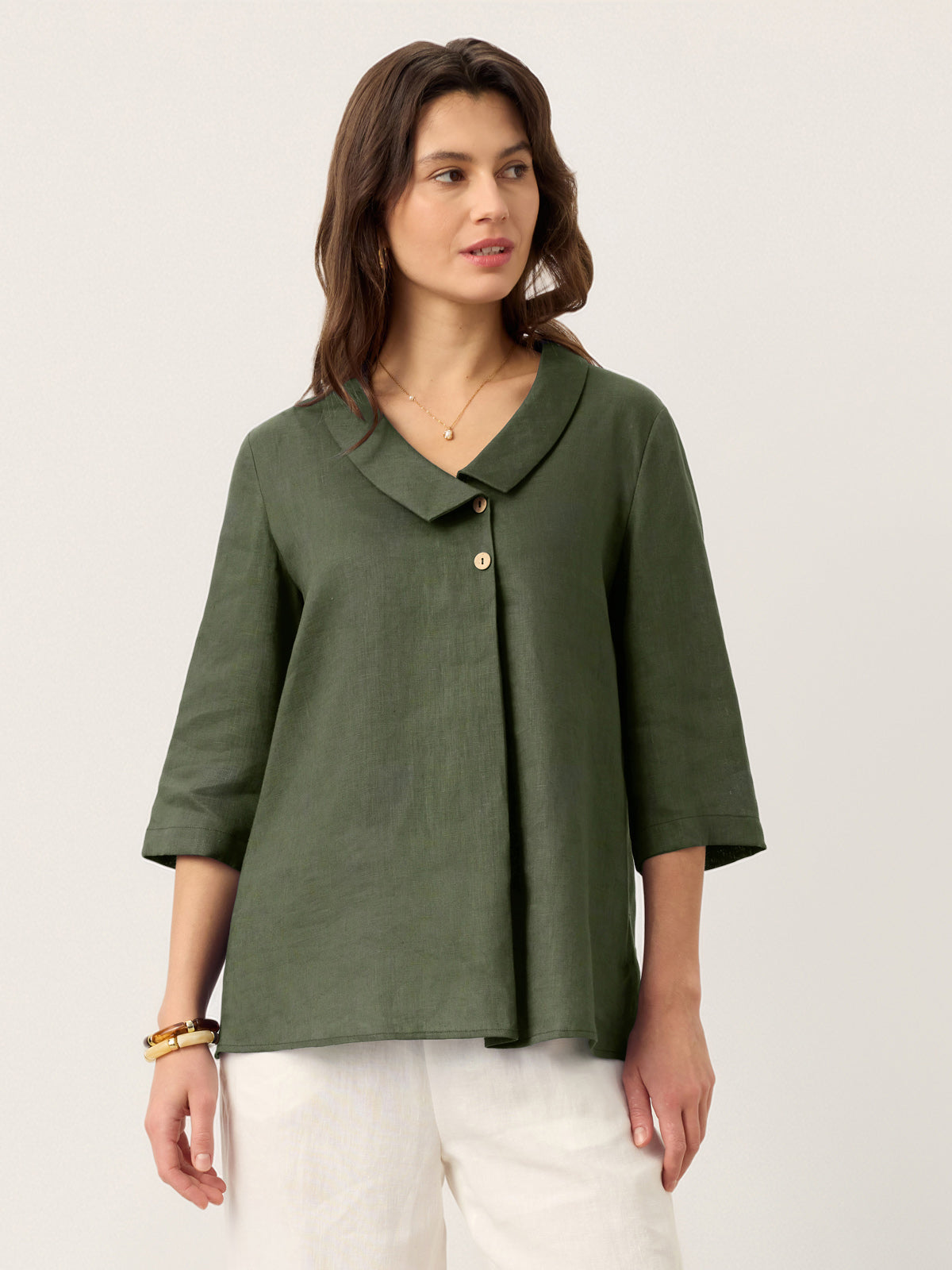 Ottilie | Linen Top with Asymmetric Collar and Inverted Pleat photo 12