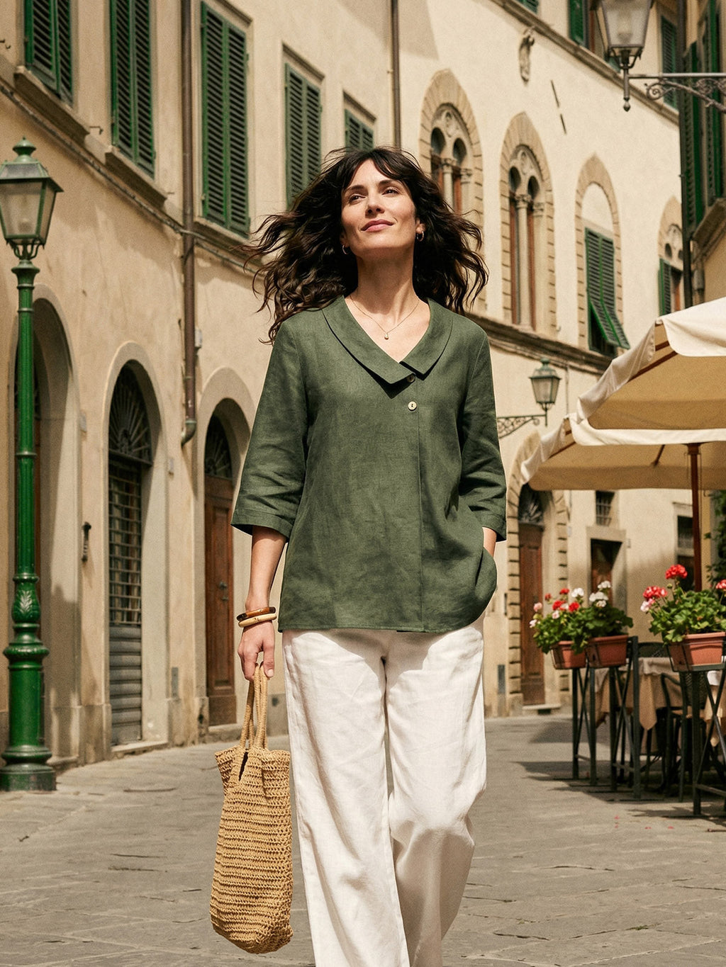 Ottilie | Linen Top with Asymmetric Collar and Inverted Pleat photo 13