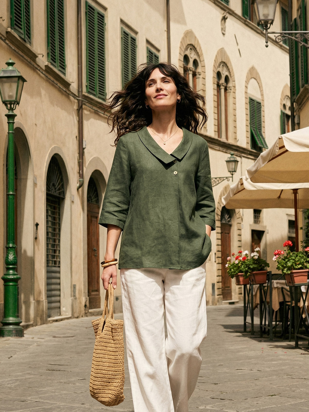 Ottilie | Linen Top with Asymmetric Collar and Inverted Pleat photo 13