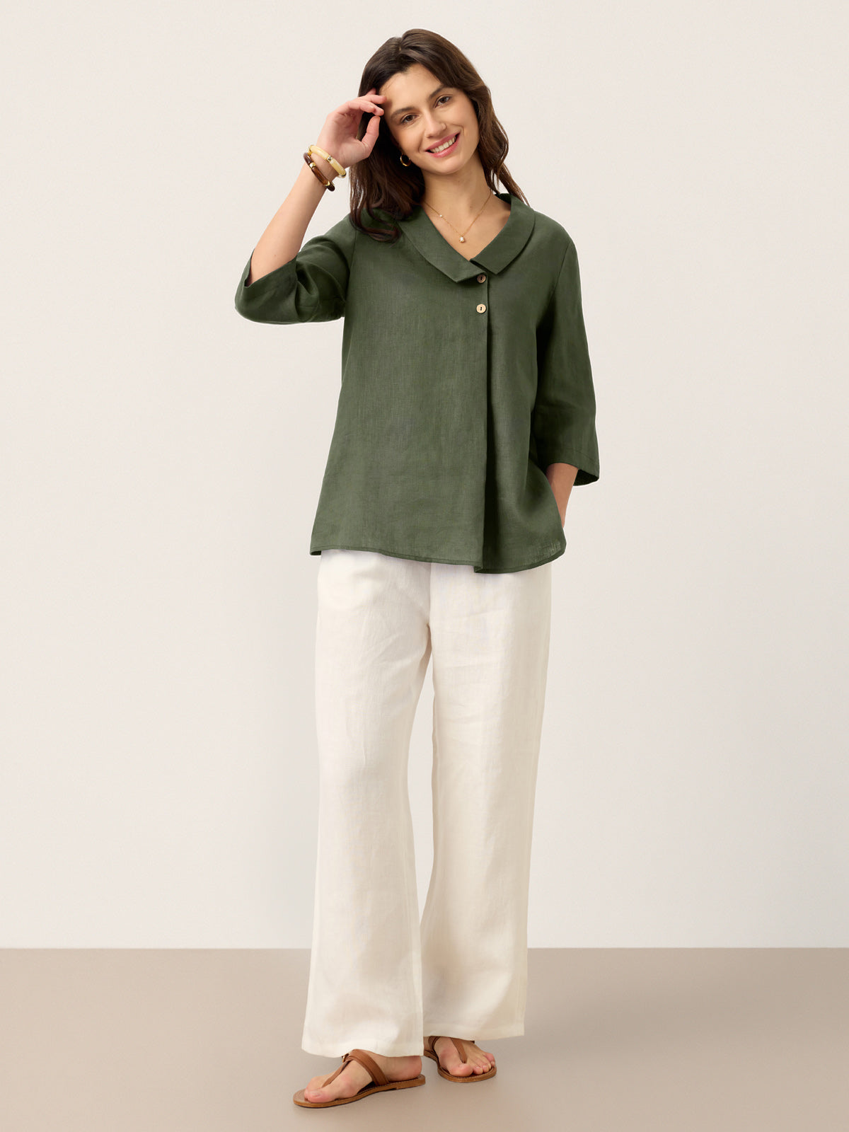 Ottilie | Linen Top with Asymmetric Collar and Inverted Pleat photo 14