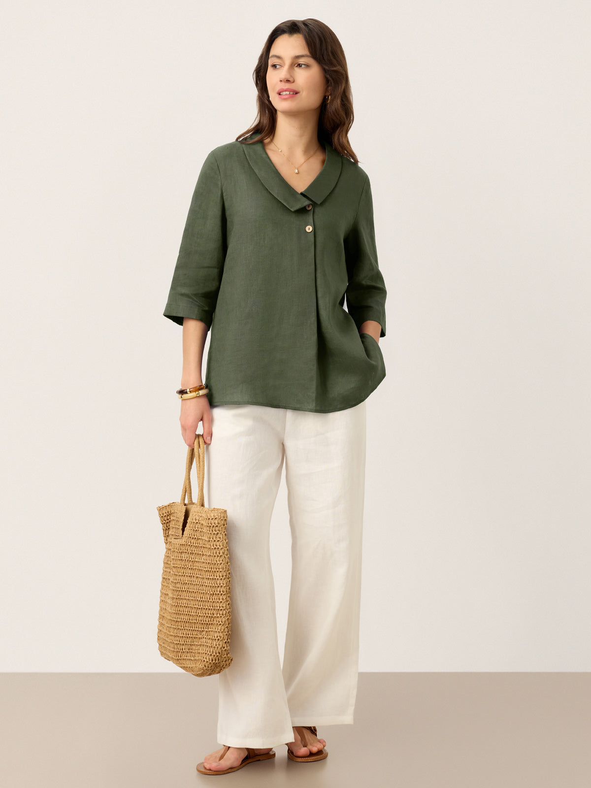 Ottilie | Linen Top with Asymmetric Collar and Inverted Pleat photo 16