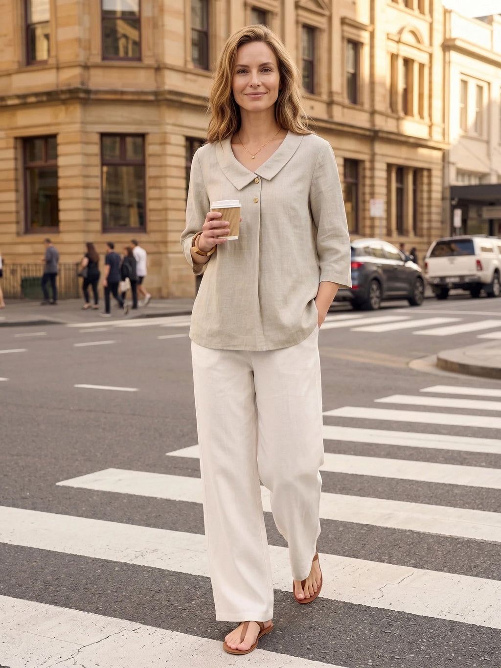 Ottilie | Linen Top with Asymmetric Collar and Inverted Pleat photo 17