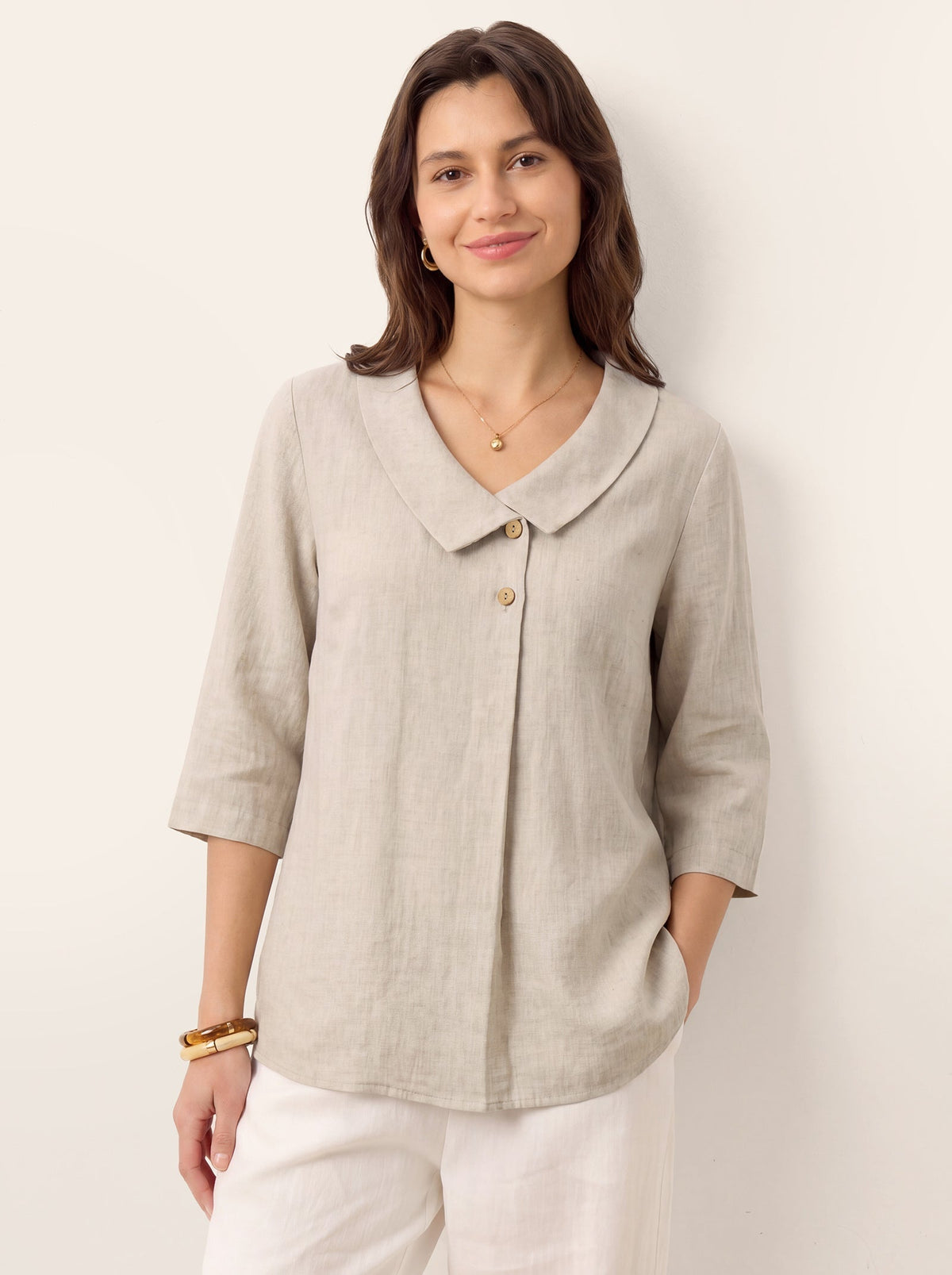 Ottilie | Linen Top with Asymmetric Collar and Inverted Pleat photo 18