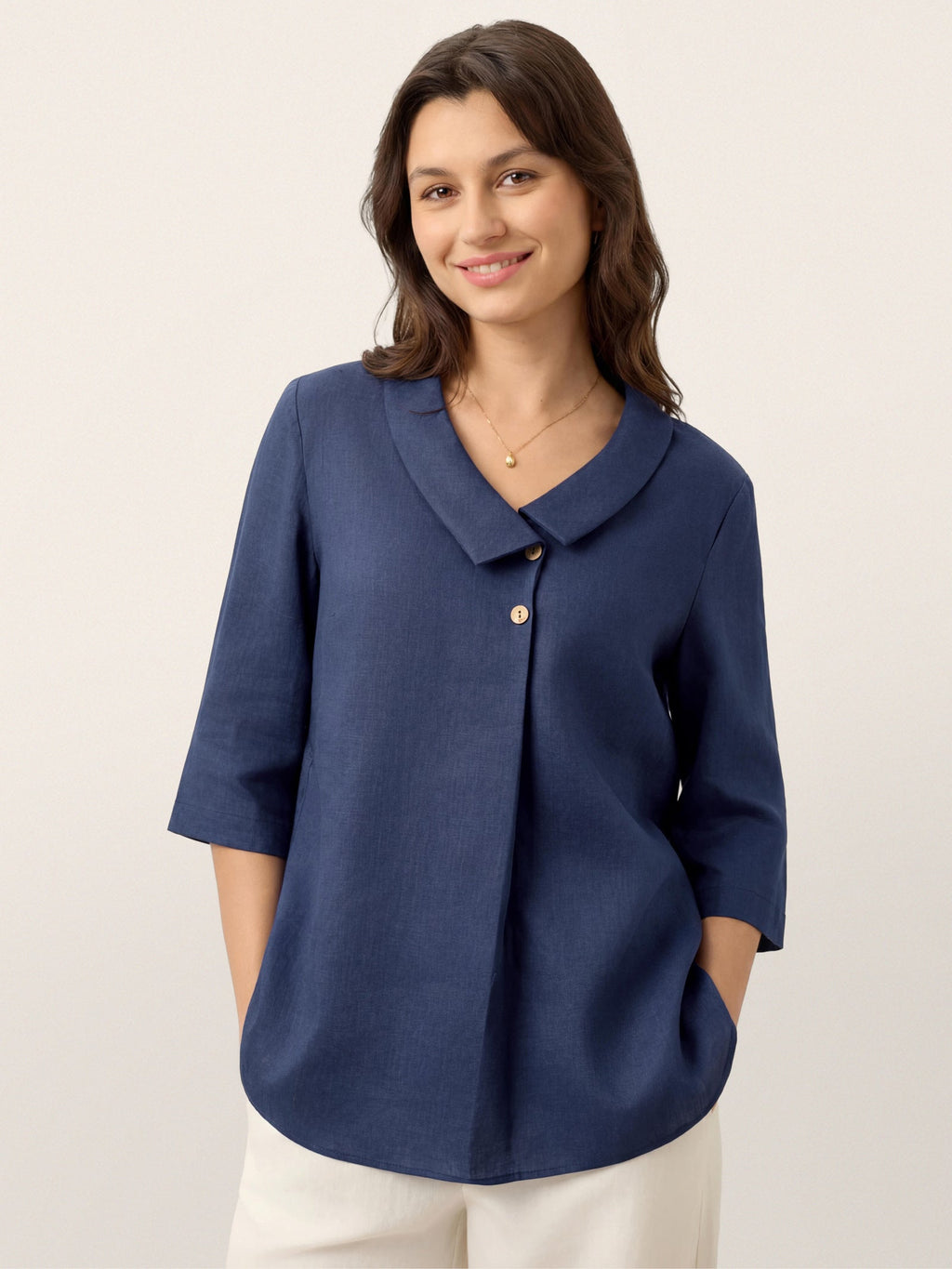 Ottilie | Linen Top with Asymmetric Collar and Inverted Pleat photo 2