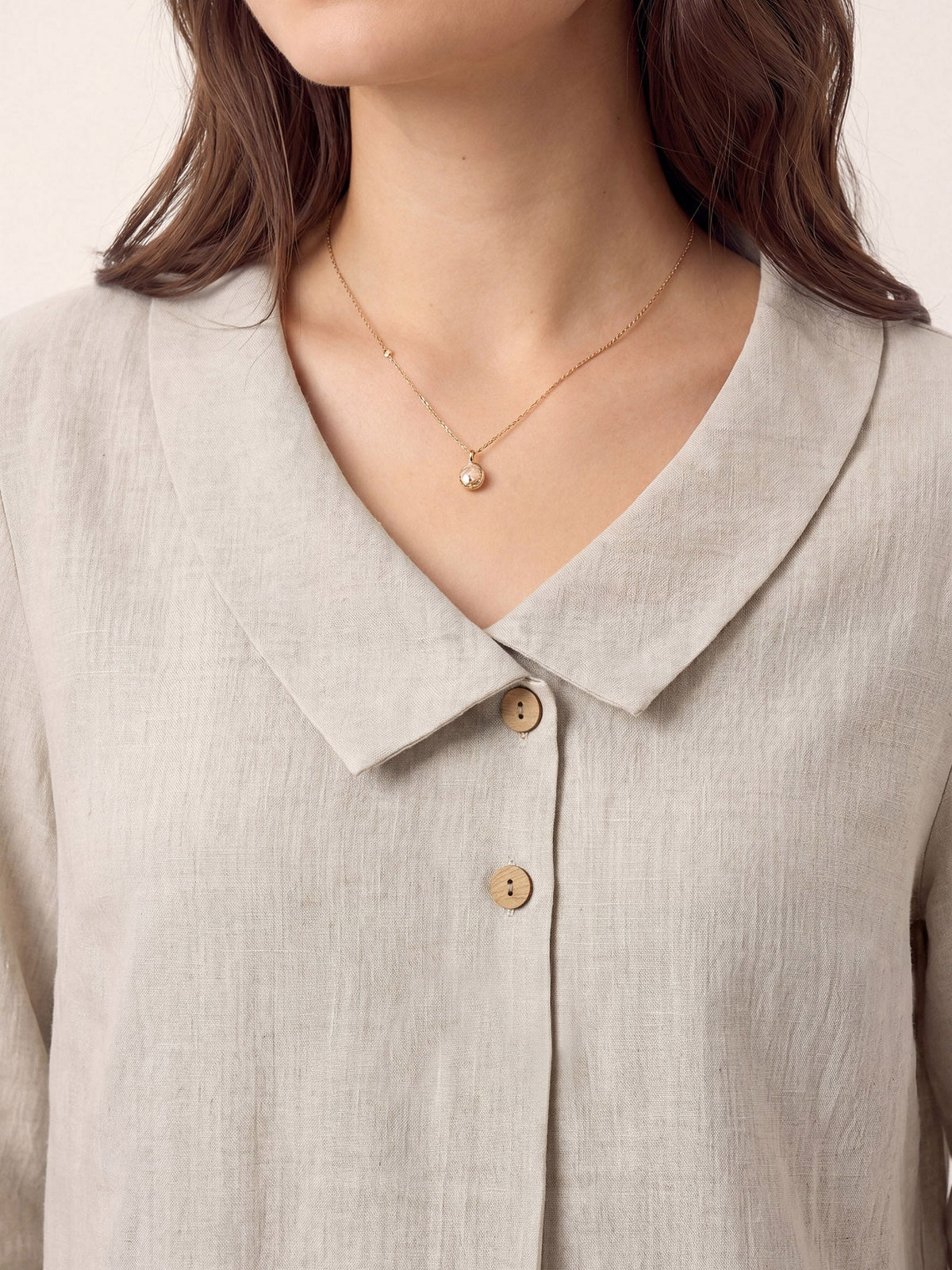 Ottilie | Linen Top with Asymmetric Collar and Inverted Pleat photo 20