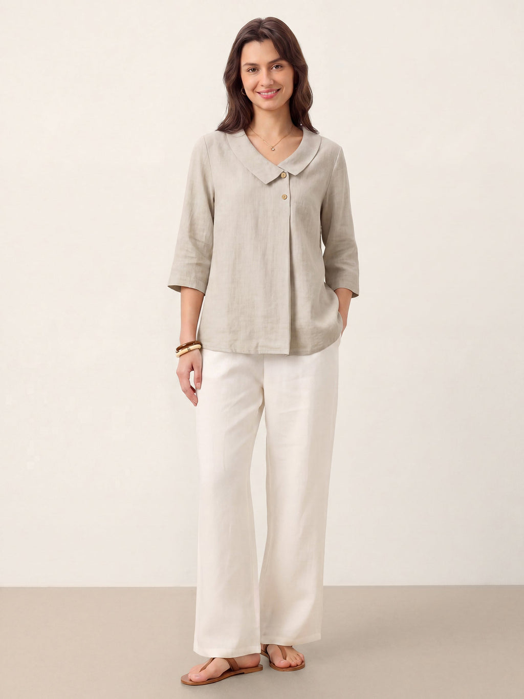 Ottilie | Linen Top with Asymmetric Collar and Inverted Pleat photo 23