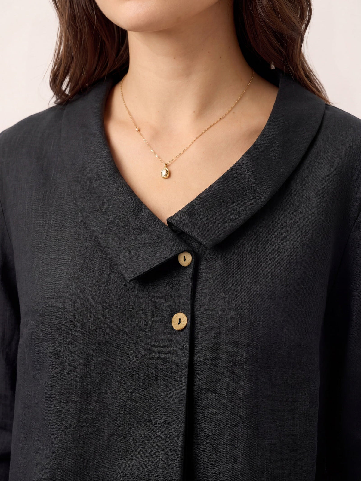 Ottilie | Linen Top with Asymmetric Collar and Inverted Pleat photo 27