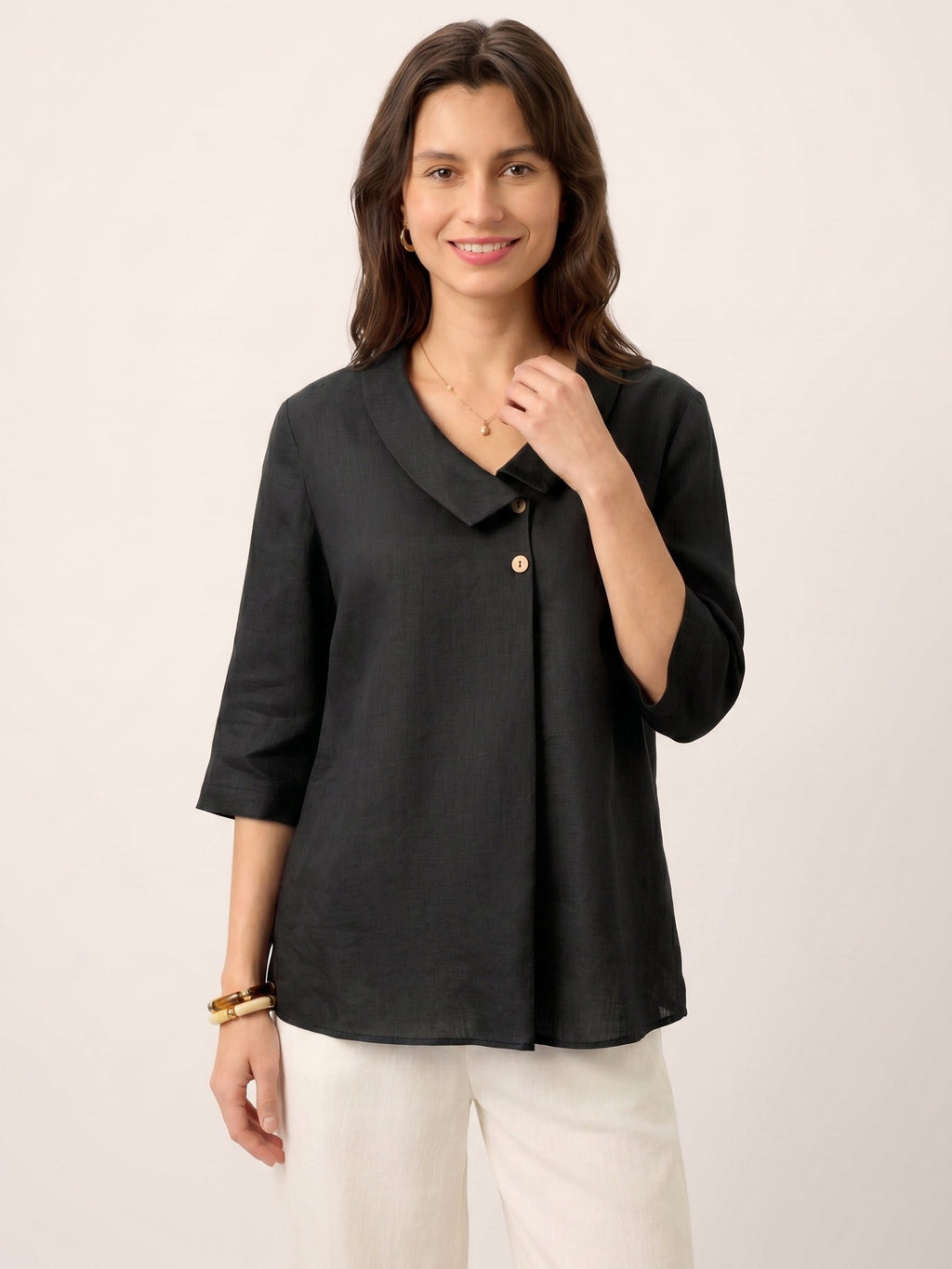 Ottilie | Linen Top with Asymmetric Collar and Inverted Pleat photo 28