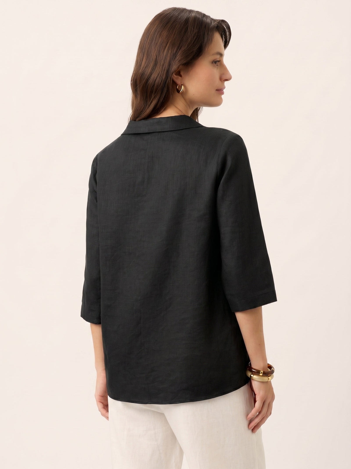 Ottilie | Linen Top with Asymmetric Collar and Inverted Pleat photo 29