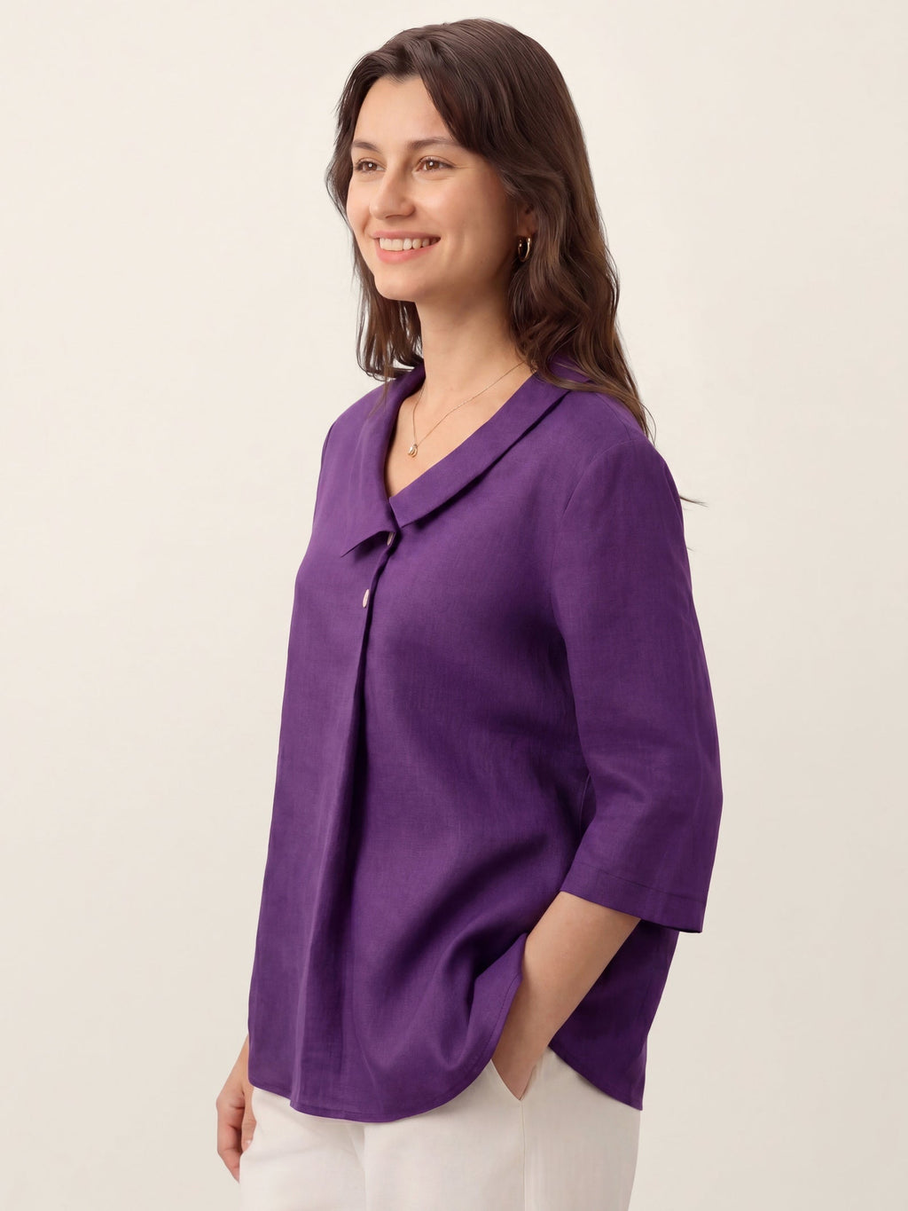 Ottilie | Linen Top with Asymmetric Collar and Inverted Pleat photo 34