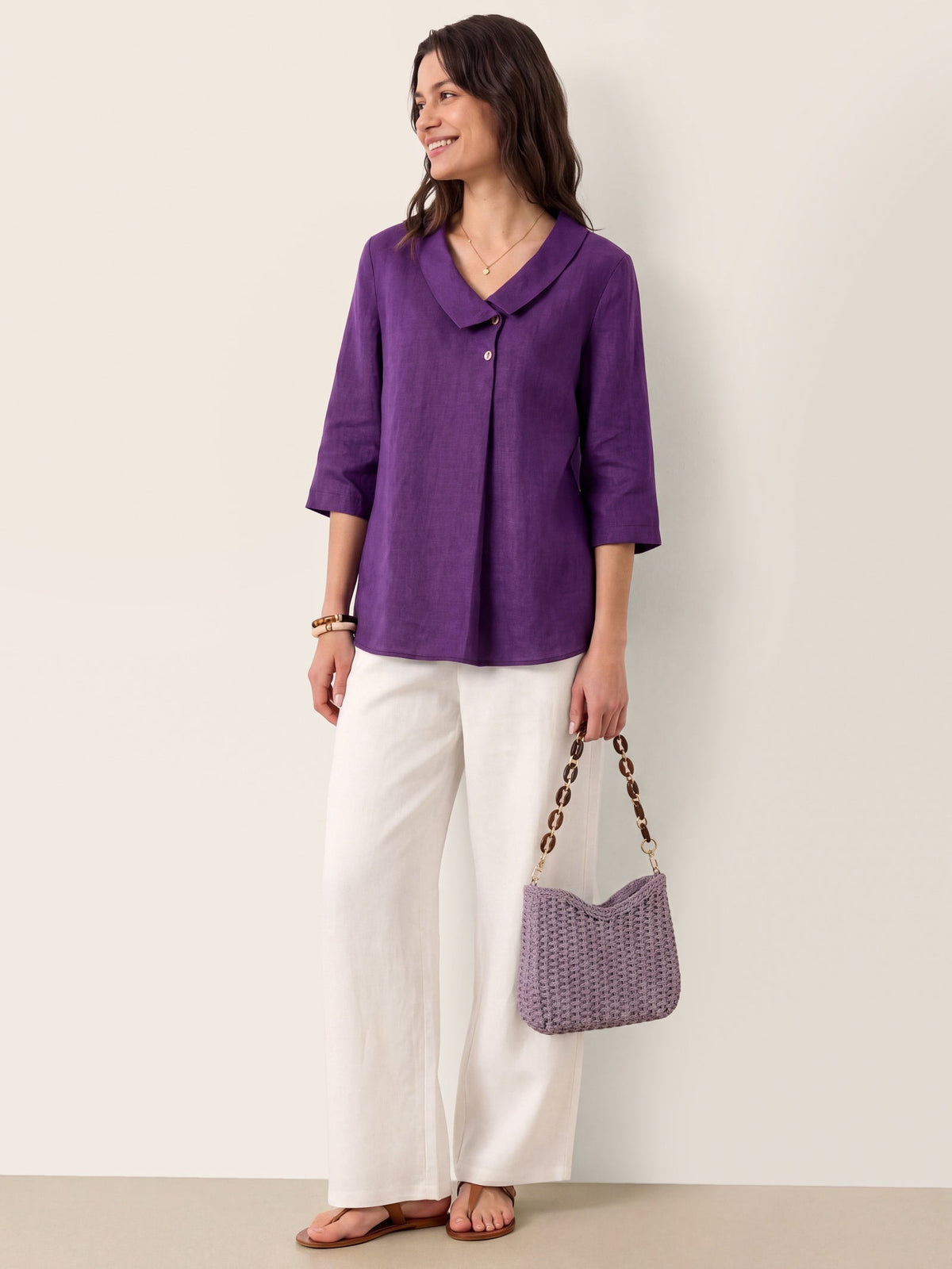 Ottilie | Linen Top with Asymmetric Collar and Inverted Pleat photo 35