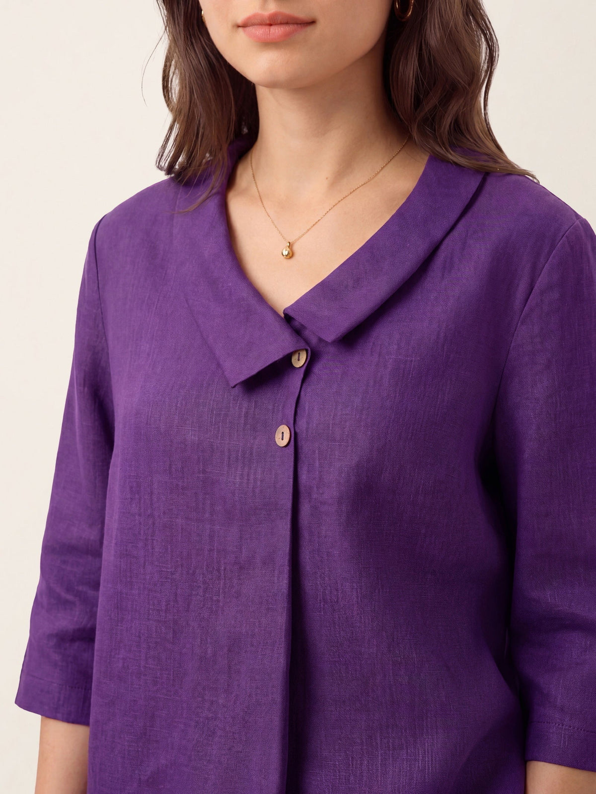Ottilie | Linen Top with Asymmetric Collar and Inverted Pleat photo 36