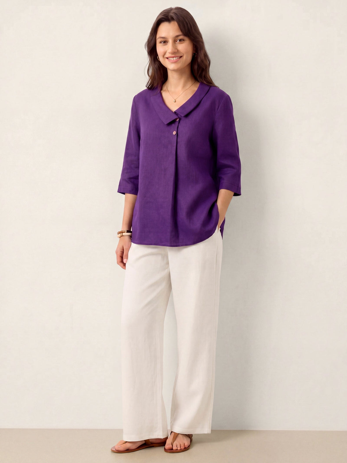 Ottilie | Linen Top with Asymmetric Collar and Inverted Pleat photo 39