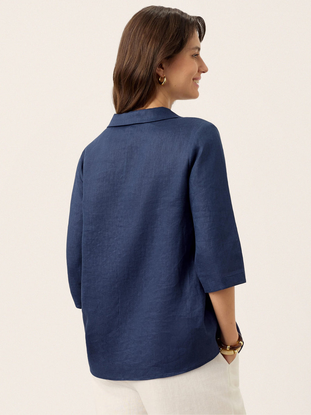 Ottilie | Linen Top with Asymmetric Collar and Inverted Pleat photo 4