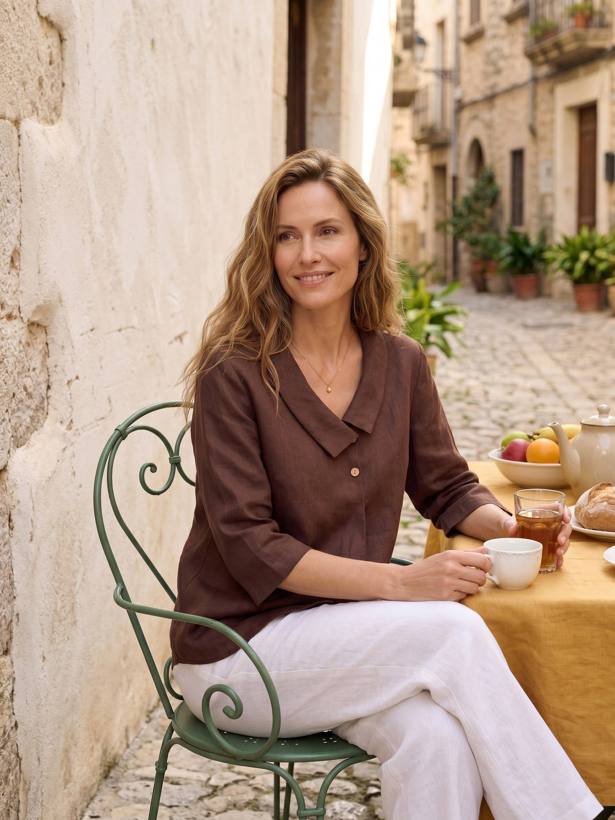Ottilie | Linen Top with Asymmetric Collar and Inverted Pleat photo 42
