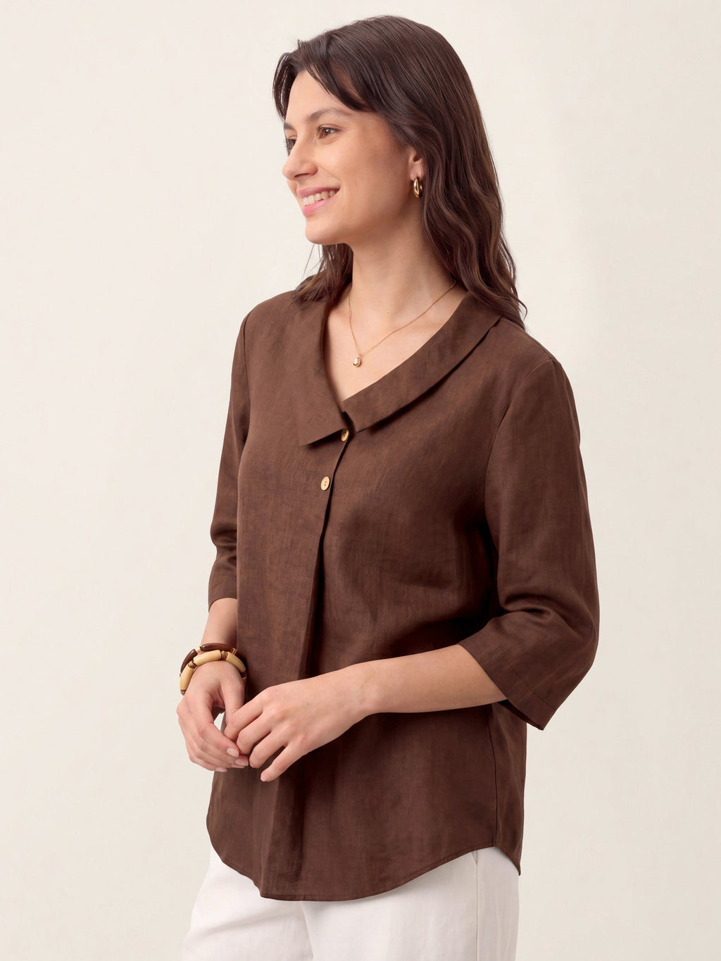 Ottilie | Linen Top with Asymmetric Collar and Inverted Pleat photo 43