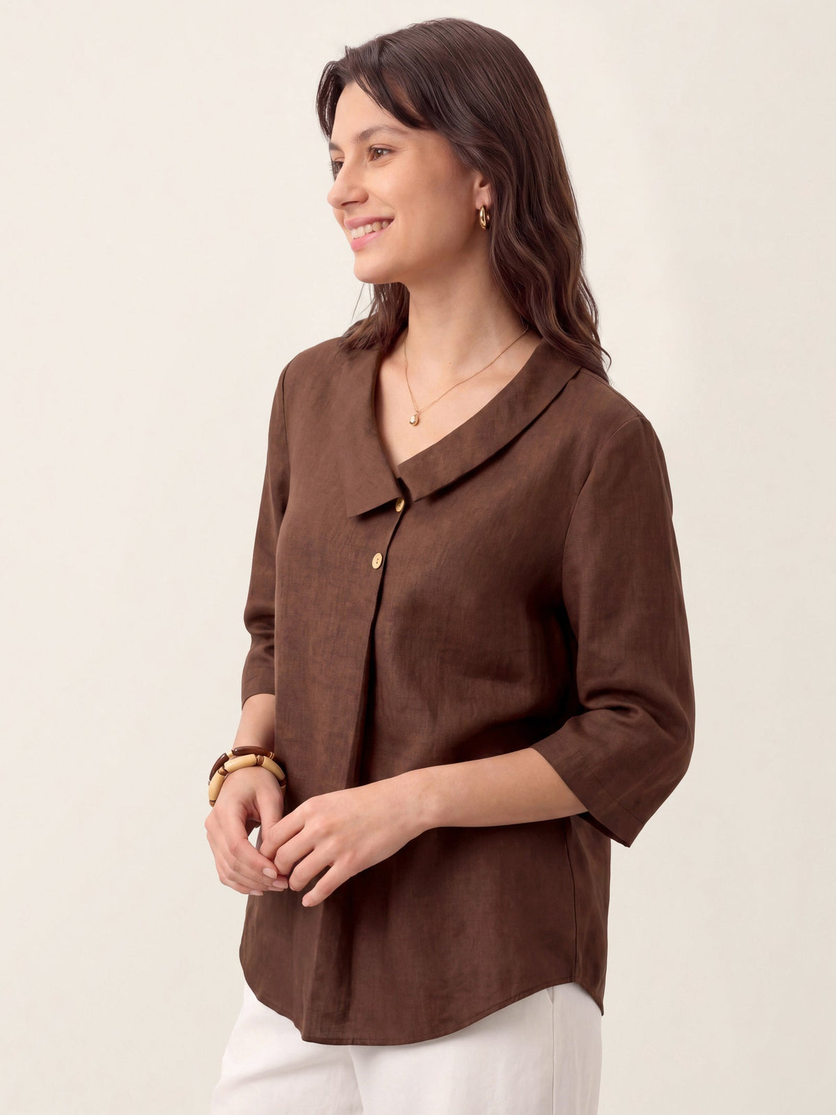Ottilie | Linen Top with Asymmetric Collar and Inverted Pleat photo 43