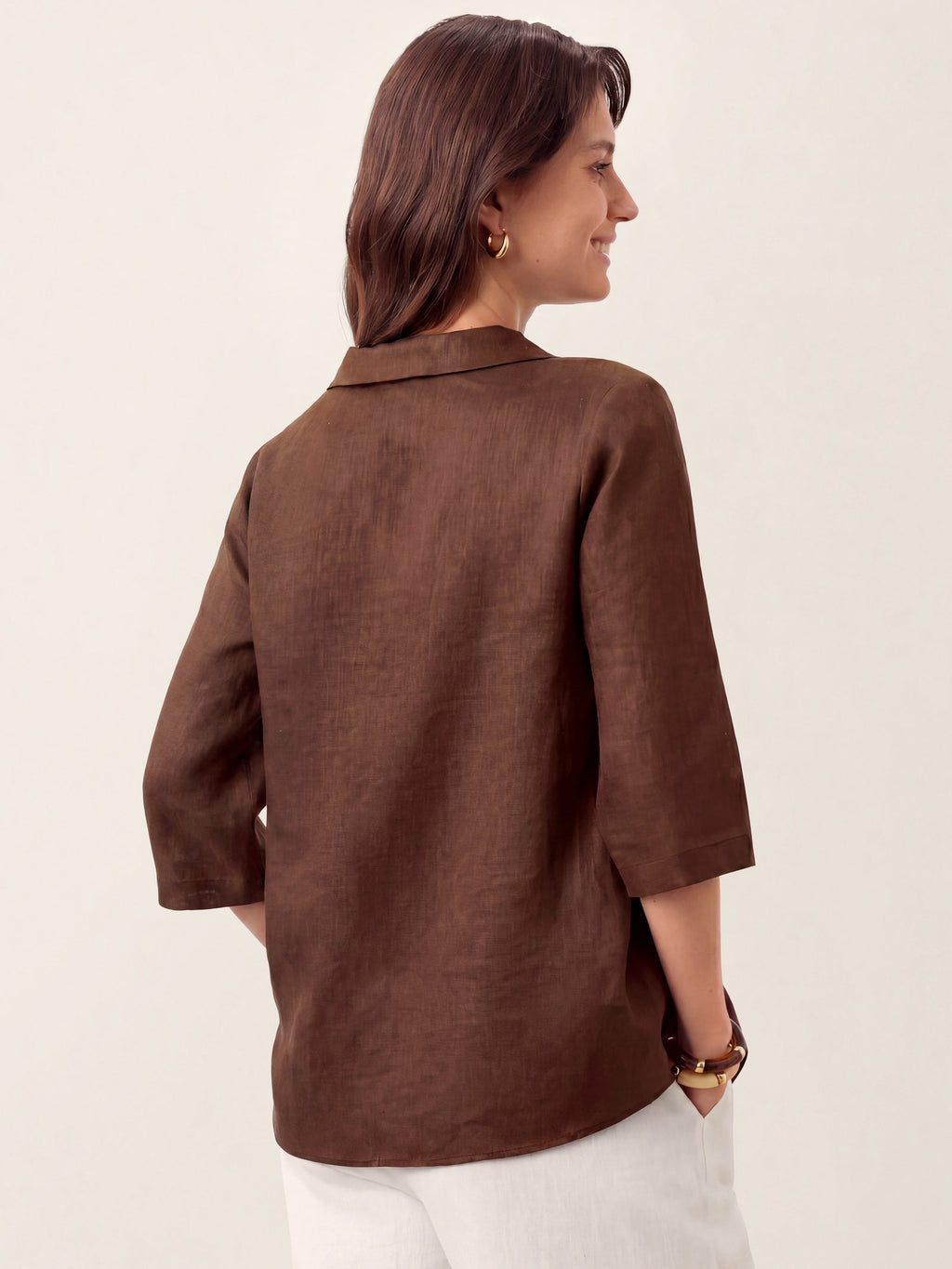 Ottilie | Linen Top with Asymmetric Collar and Inverted Pleat photo 45