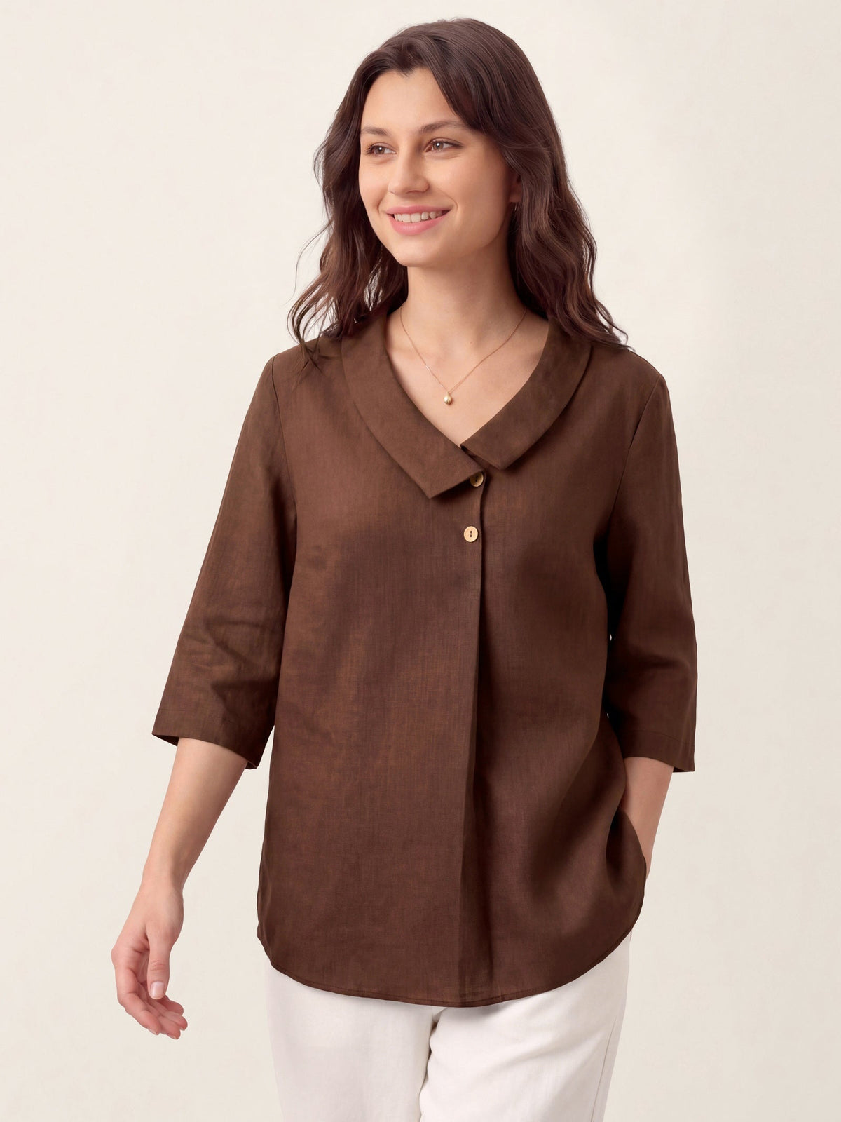 Ottilie | Linen Top with Asymmetric Collar and Inverted Pleat photo 46