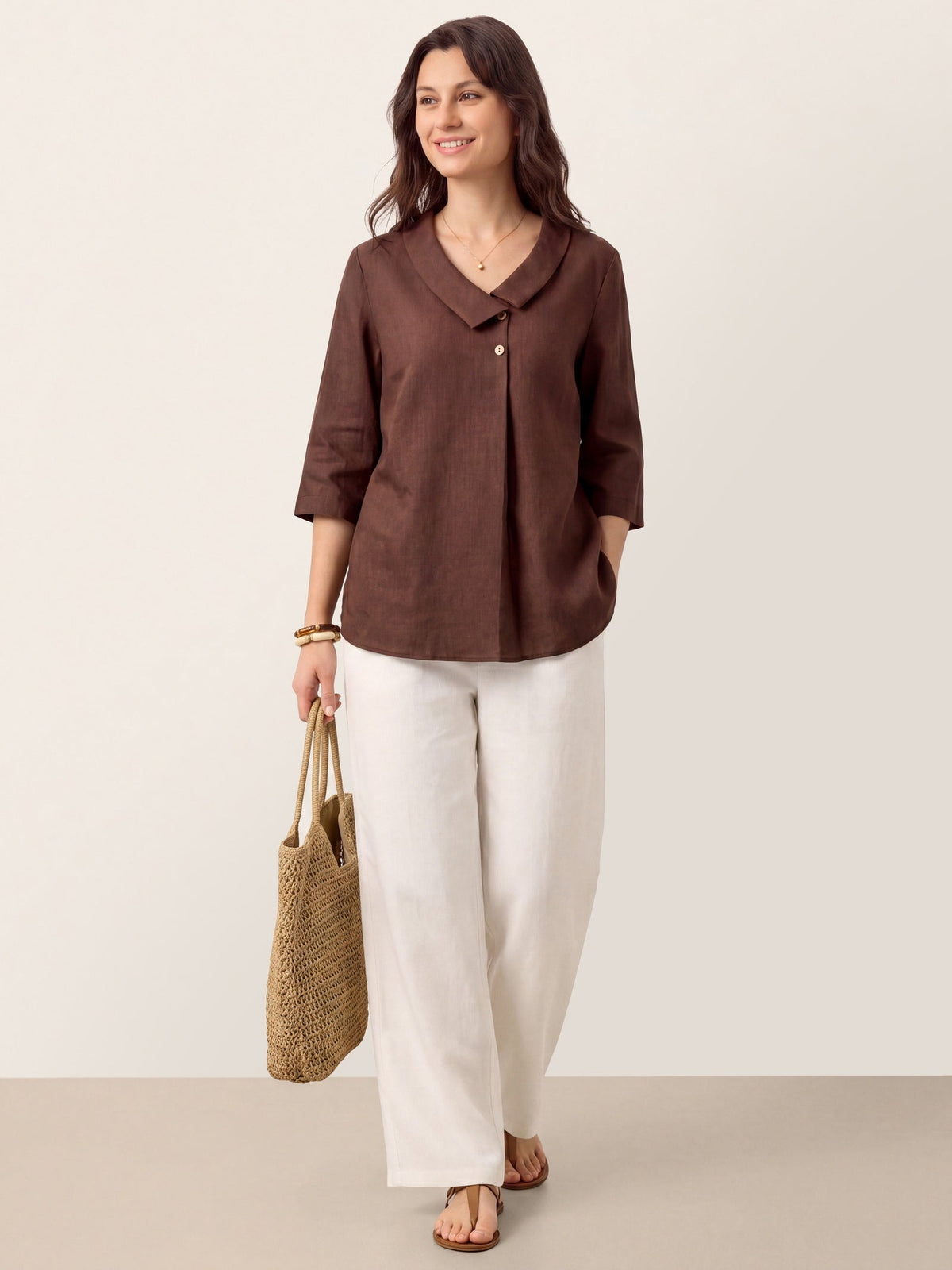Ottilie | Linen Top with Asymmetric Collar and Inverted Pleat photo 47