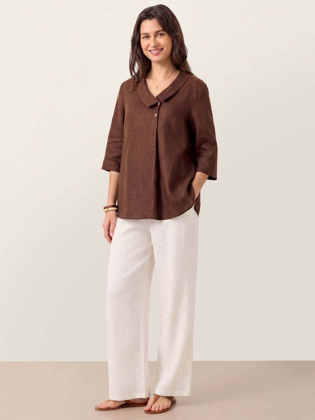 Ottilie | Linen Top with Asymmetric Collar and Inverted Pleat photo 48