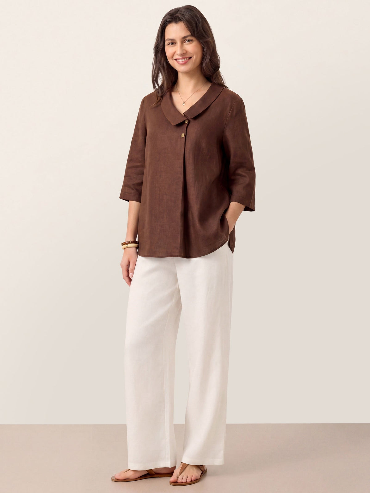 Ottilie | Linen Top with Asymmetric Collar and Inverted Pleat photo 48