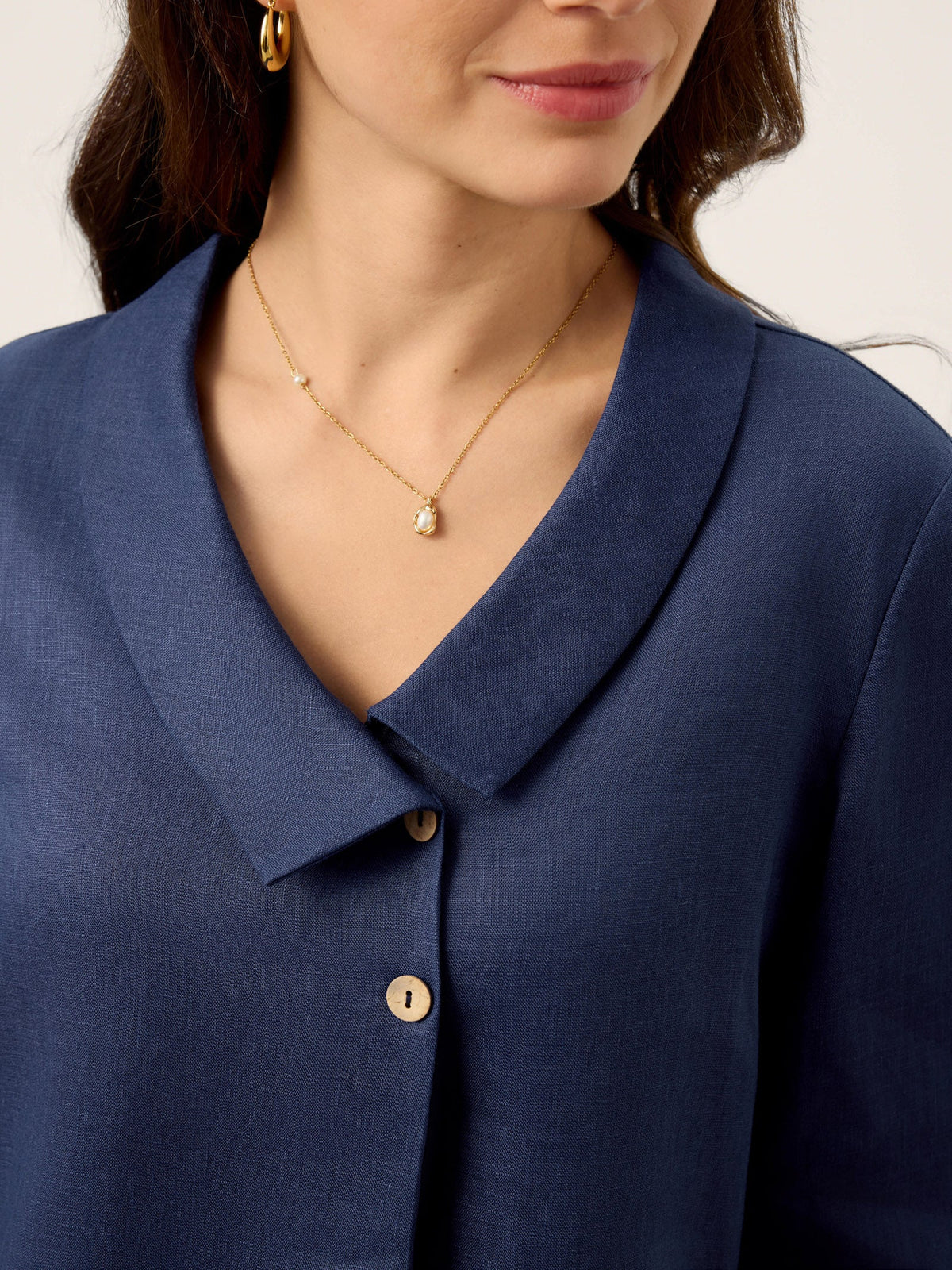 Ottilie | Linen Top with Asymmetric Collar and Inverted Pleat photo 8