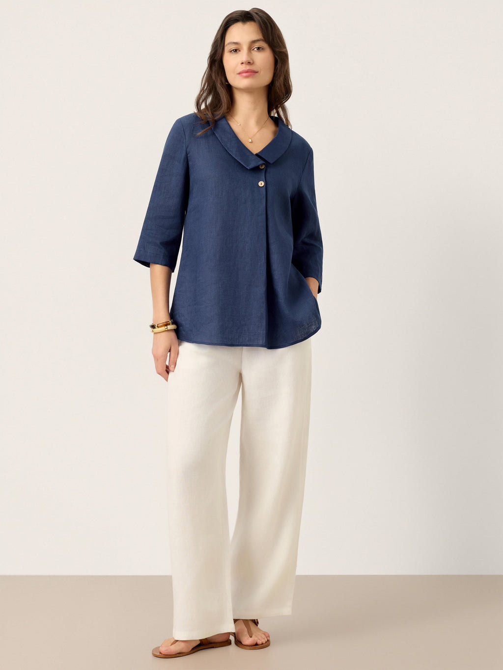 Ottilie | Linen Top with Asymmetric Collar and Inverted Pleat photo 9