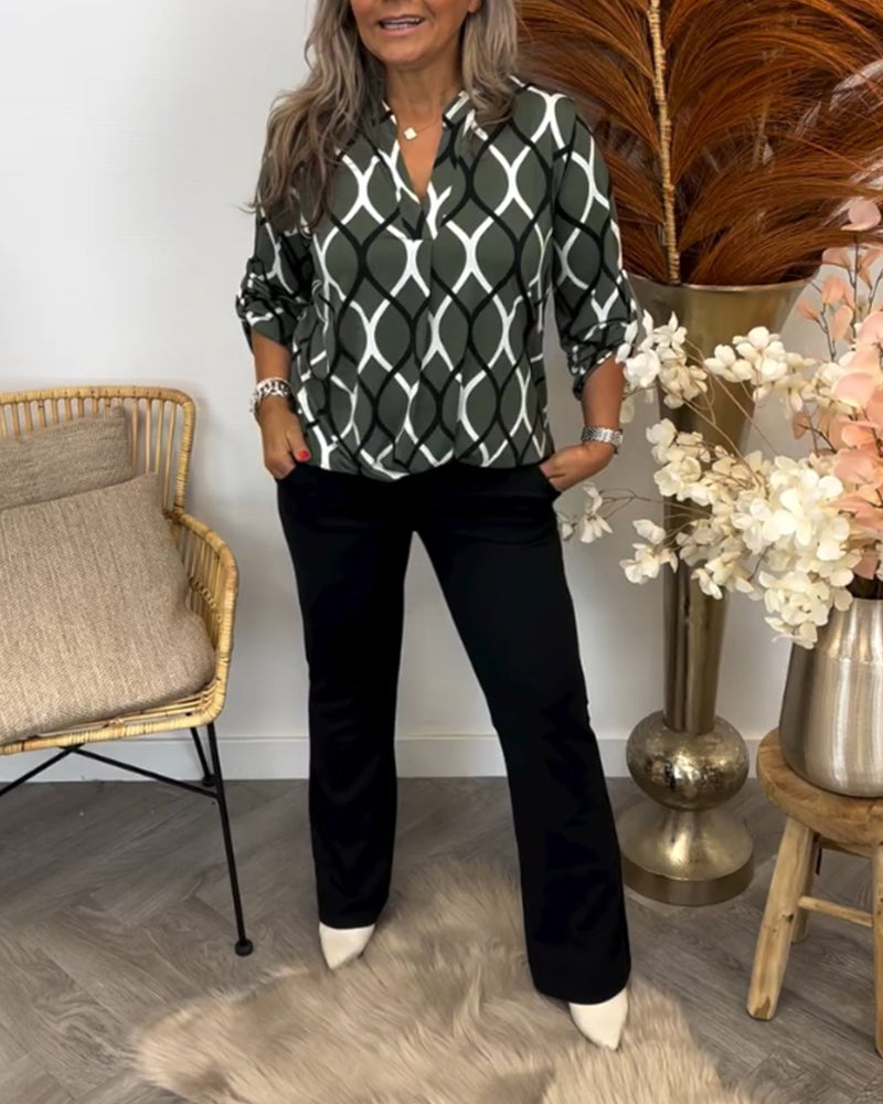 Primrose Women's Blouse with a V-neck with Long Sleeves and an All-over Print, photo 1