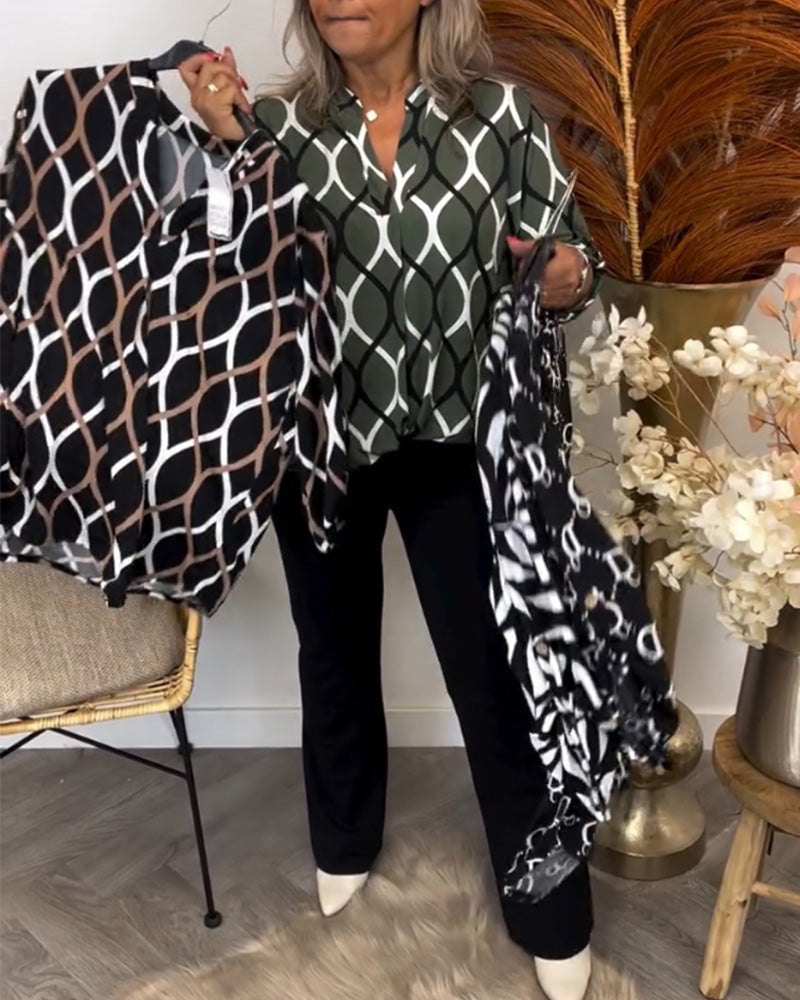 Primrose Women's Blouse with a V-neck with Long Sleeves and an All-over Print, photo 2