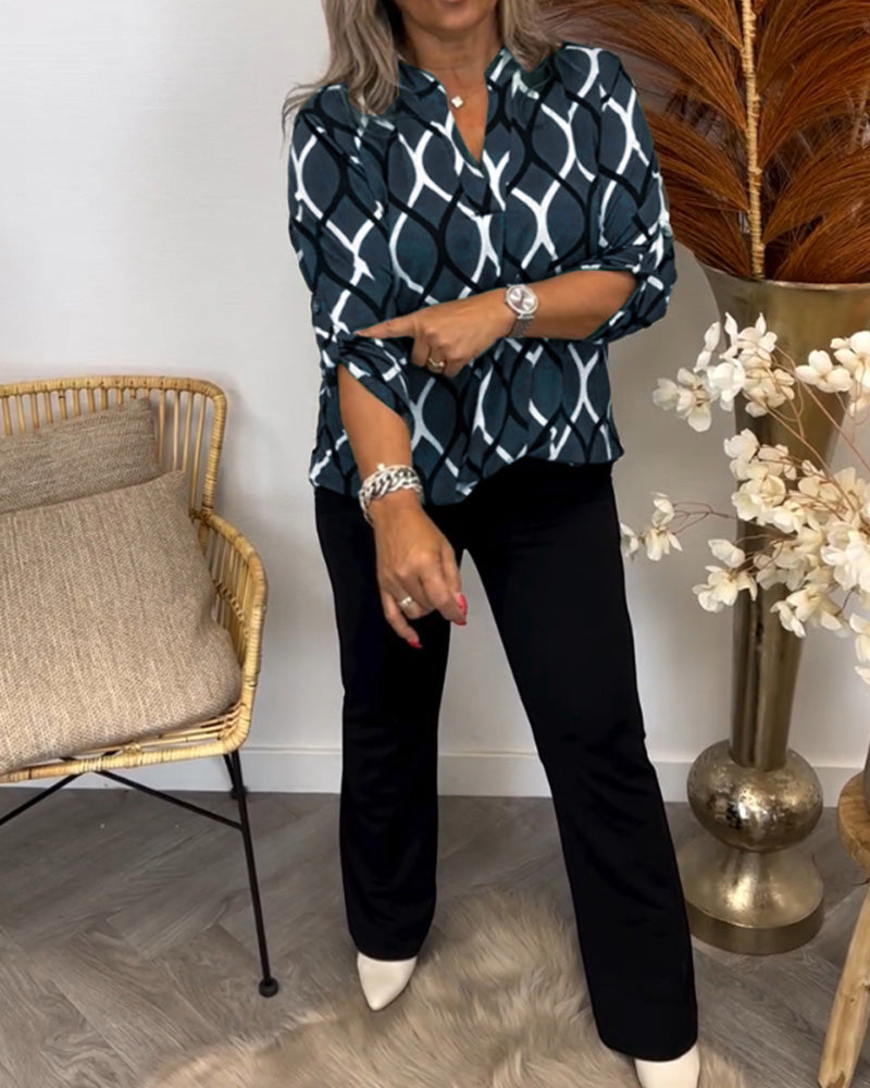 Primrose Women's Blouse with a V-neck with Long Sleeves and an All-over Print, photo 4