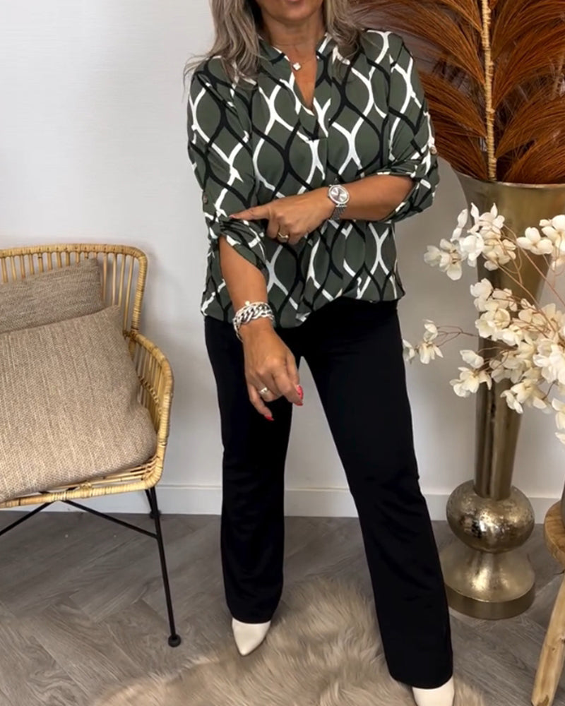 Primrose Women's Blouse with a V-neck with Long Sleeves and an All-over Print, photo 7