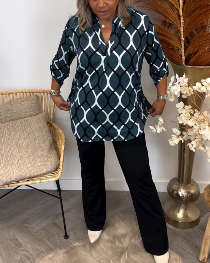Primrose Women's Blouse with a V-neck with Long Sleeves and an All-over Print, photo 9