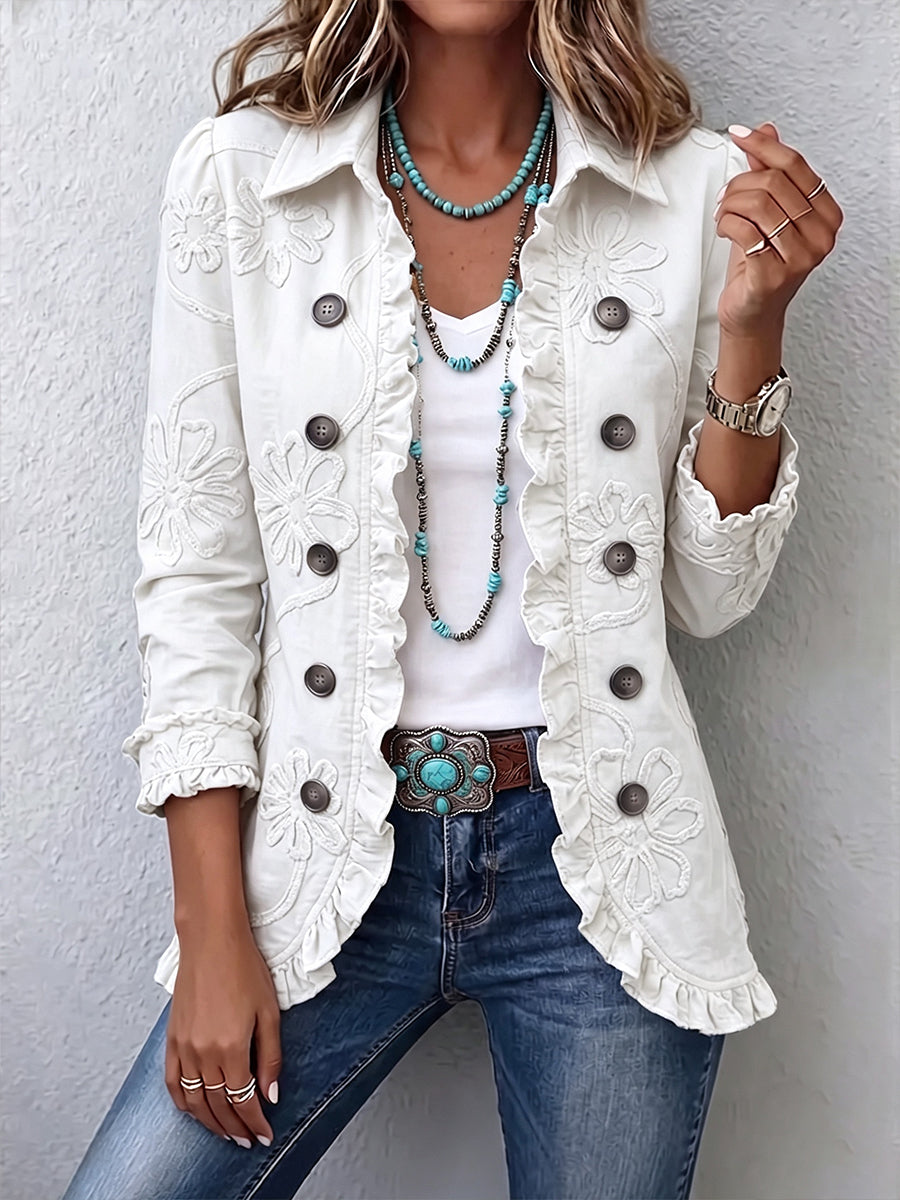 Rachael | Ivory Embroidered Frill Jacket