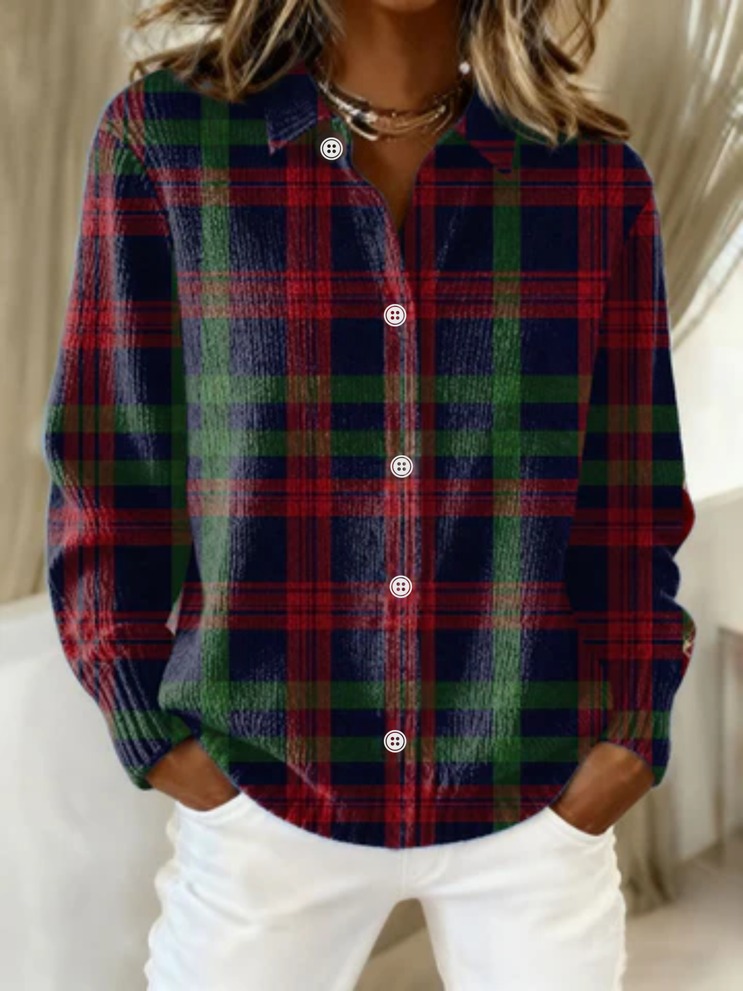 Raquel Women's Hoodie with a Hood with Buttons and a Check Pattern in Multi, photo 1