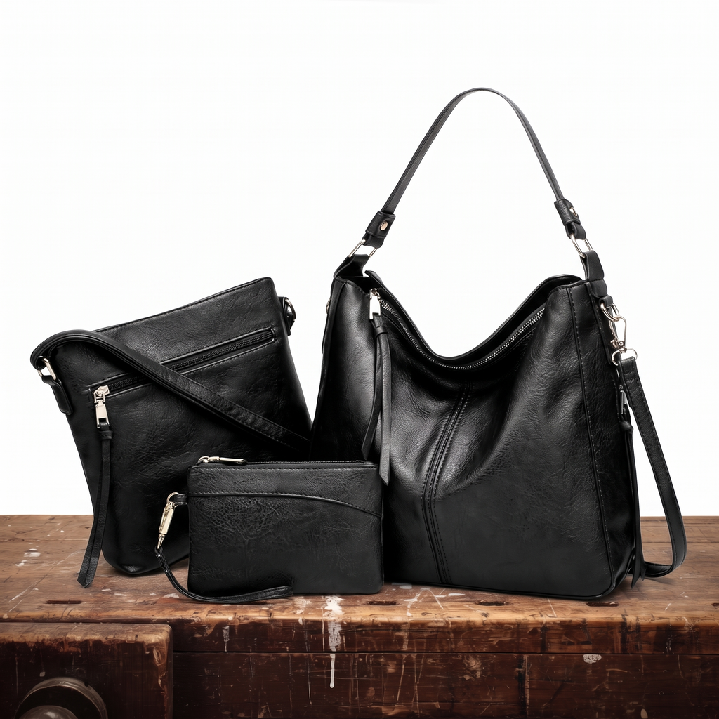 Rosa Three-Piece Leather Hobo Bag Set, photo 2