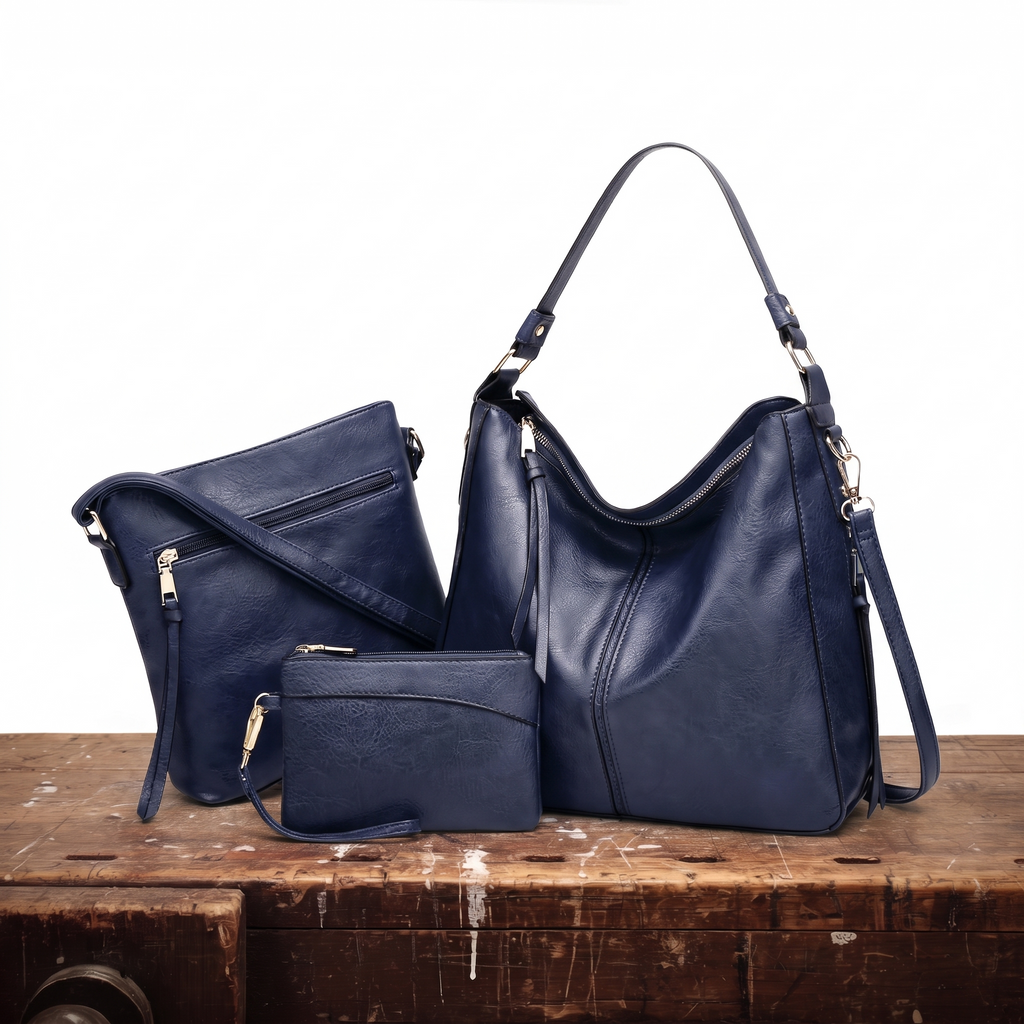 Rosa Three-Piece Leather Hobo Bag Set, photo 3
