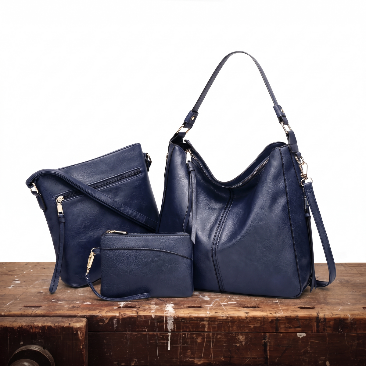 Rosa Three-Piece Leather Hobo Bag Set, photo 3