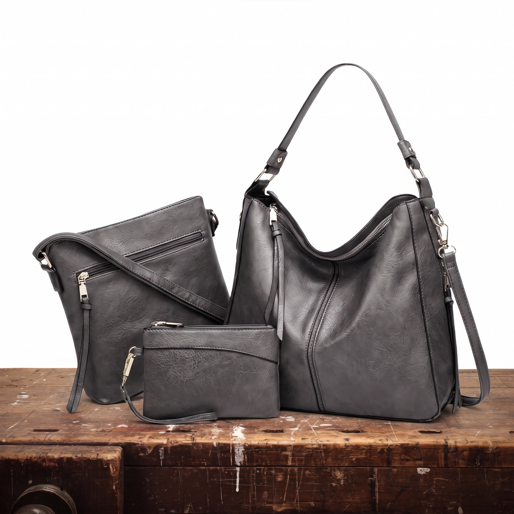Rosa Three-Piece Leather Hobo Bag Set, photo 4