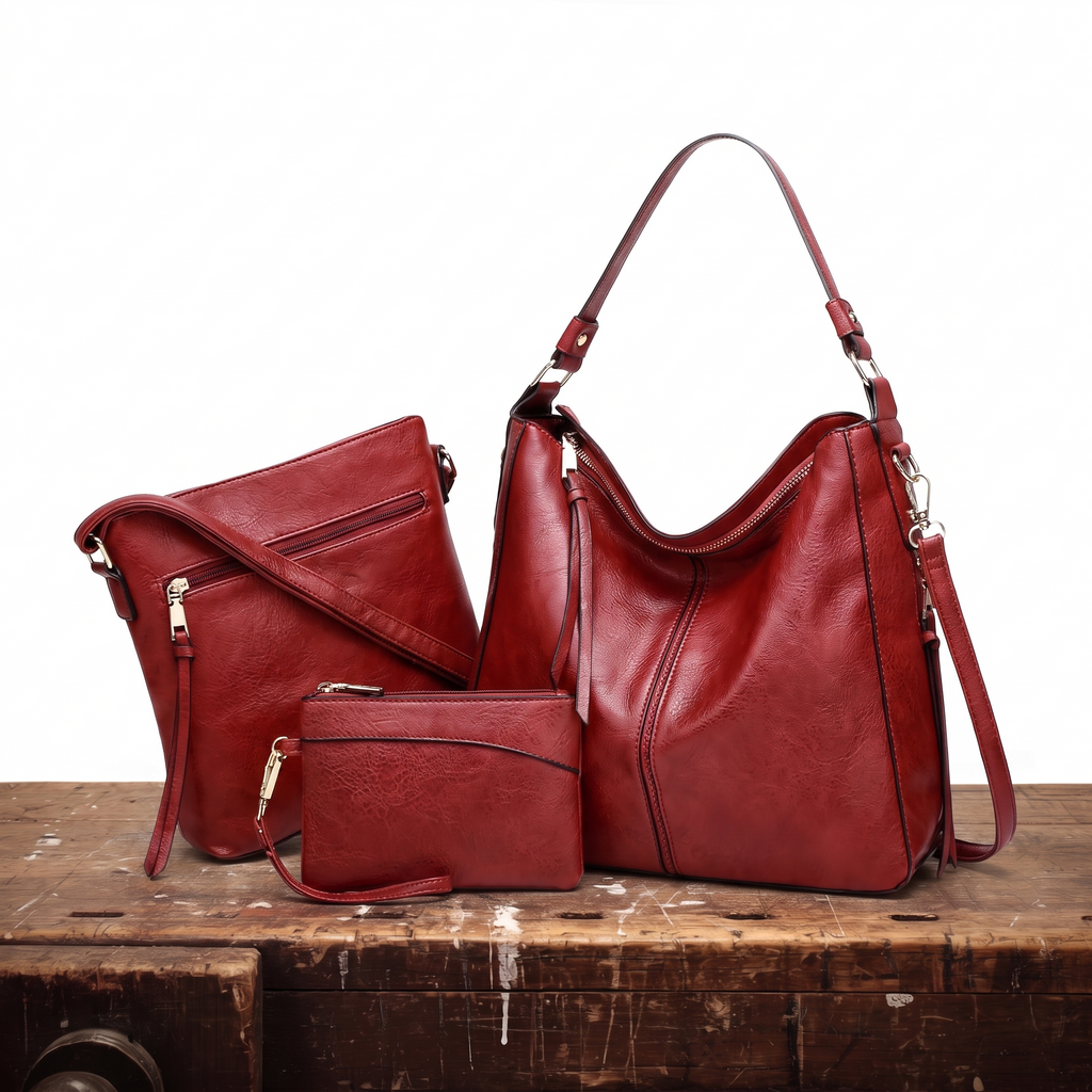 Rosa Three-Piece Leather Hobo Bag Set, photo 6