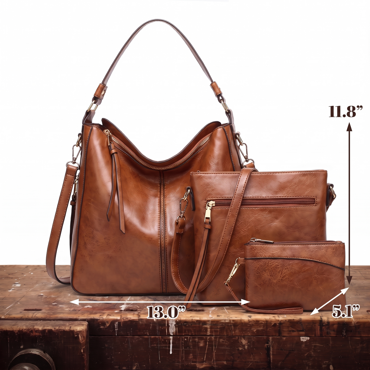 Rosa Three-Piece Leather Hobo Bag Set, photo 7