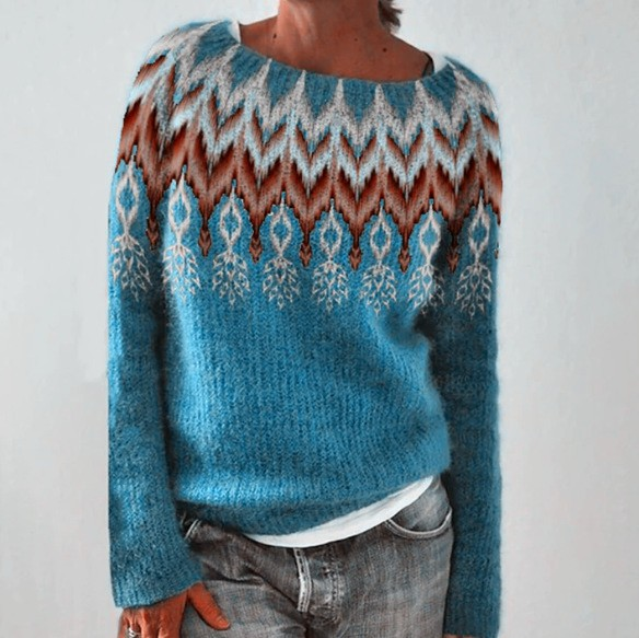 Rosalind Women's Sweater with a Nordic Knit Pattern in Blue, photo 1