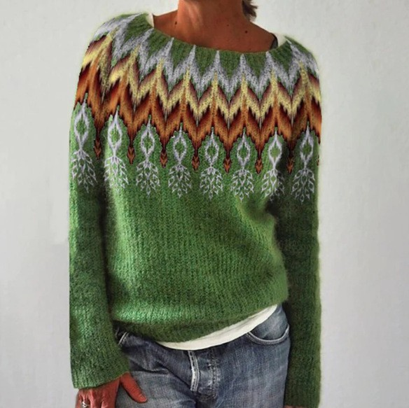 Rosalind Women's Sweater with a Nordic Knit Pattern in Blue, photo 2