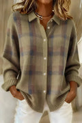 Sable Women's Cardigan in Knit with Buttons and a Check Pattern in Brown, photo 1
