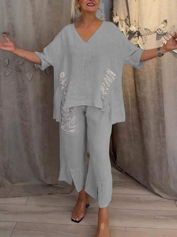 Sally Women's Co-ord Set in a Relaxed Fit with a V-neck and an Asymmetric Cut, photo 4