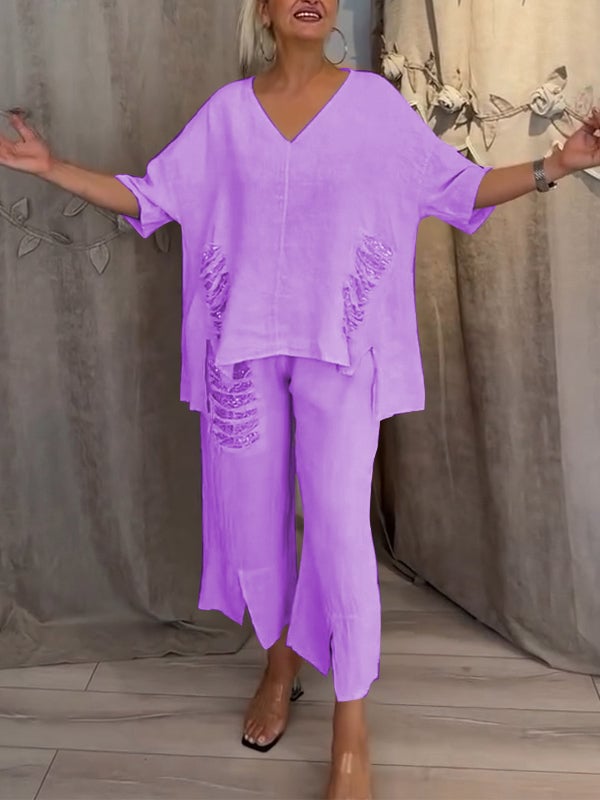 Sally Women's Co-ord Set in a Relaxed Fit with a V-neck and an Asymmetric Cut, photo 5