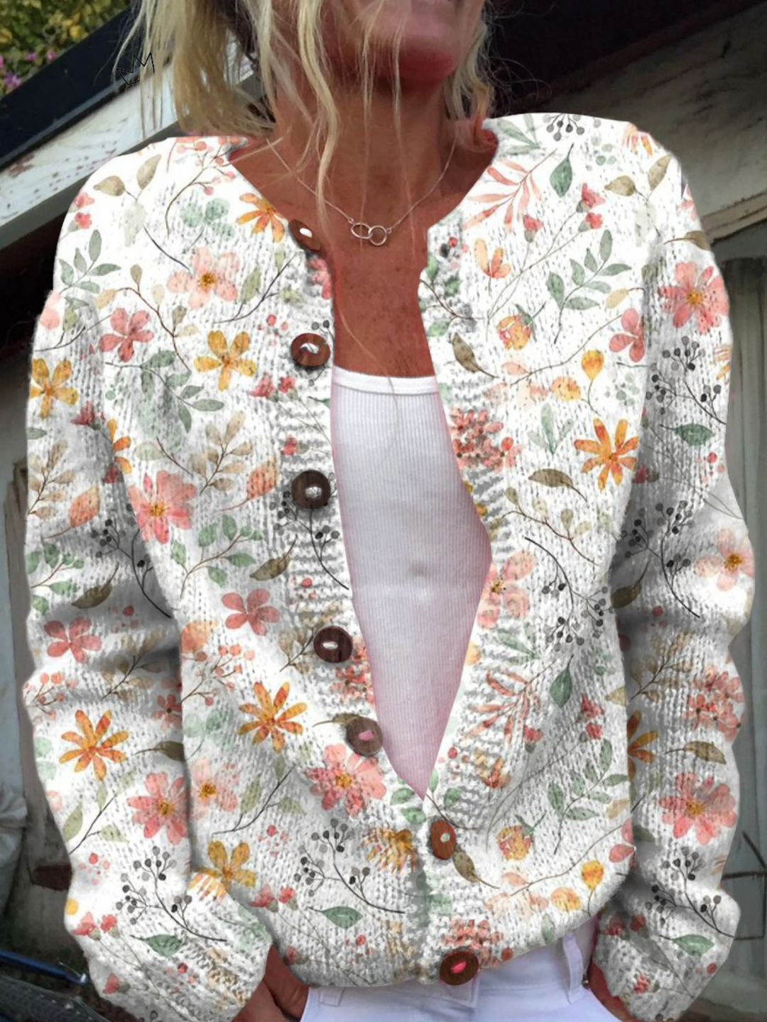 Sophia Women's Cardigan in Knit with a Round Neck and a Floral Print, photo 1