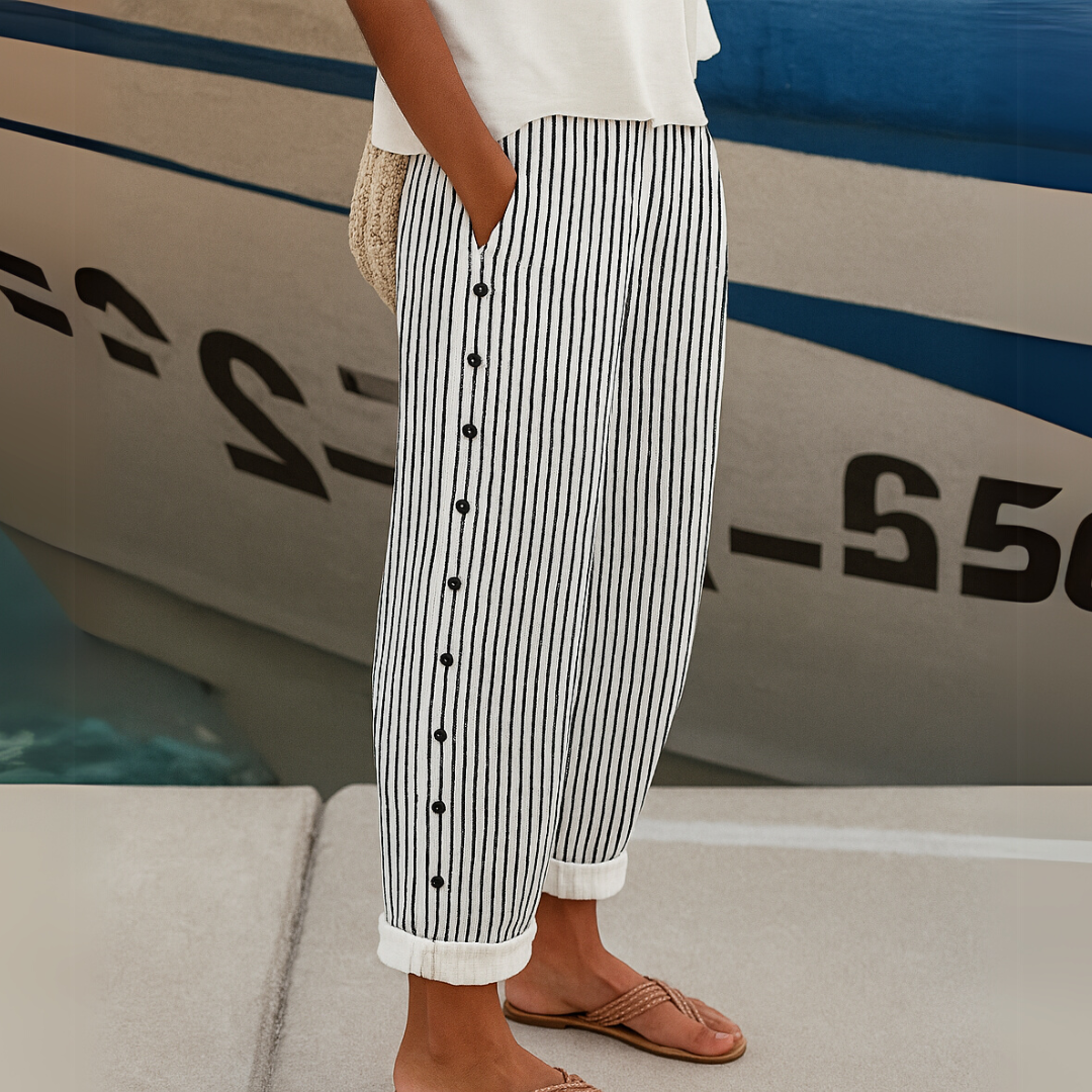 Uma Women's Striped High Waist Trousers with Buttons, photo 1